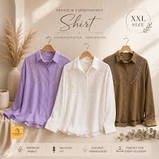 Premium embroidered shirts in purple, white and brown available in XXL size